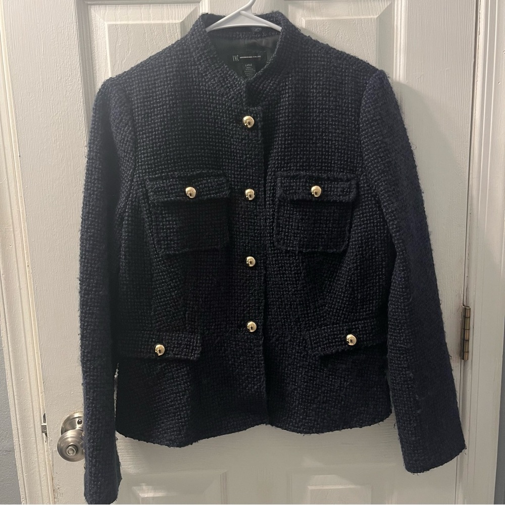 INC International Concepts Wool Blend Tweed Blazer Jacket Coat Size Large Navy